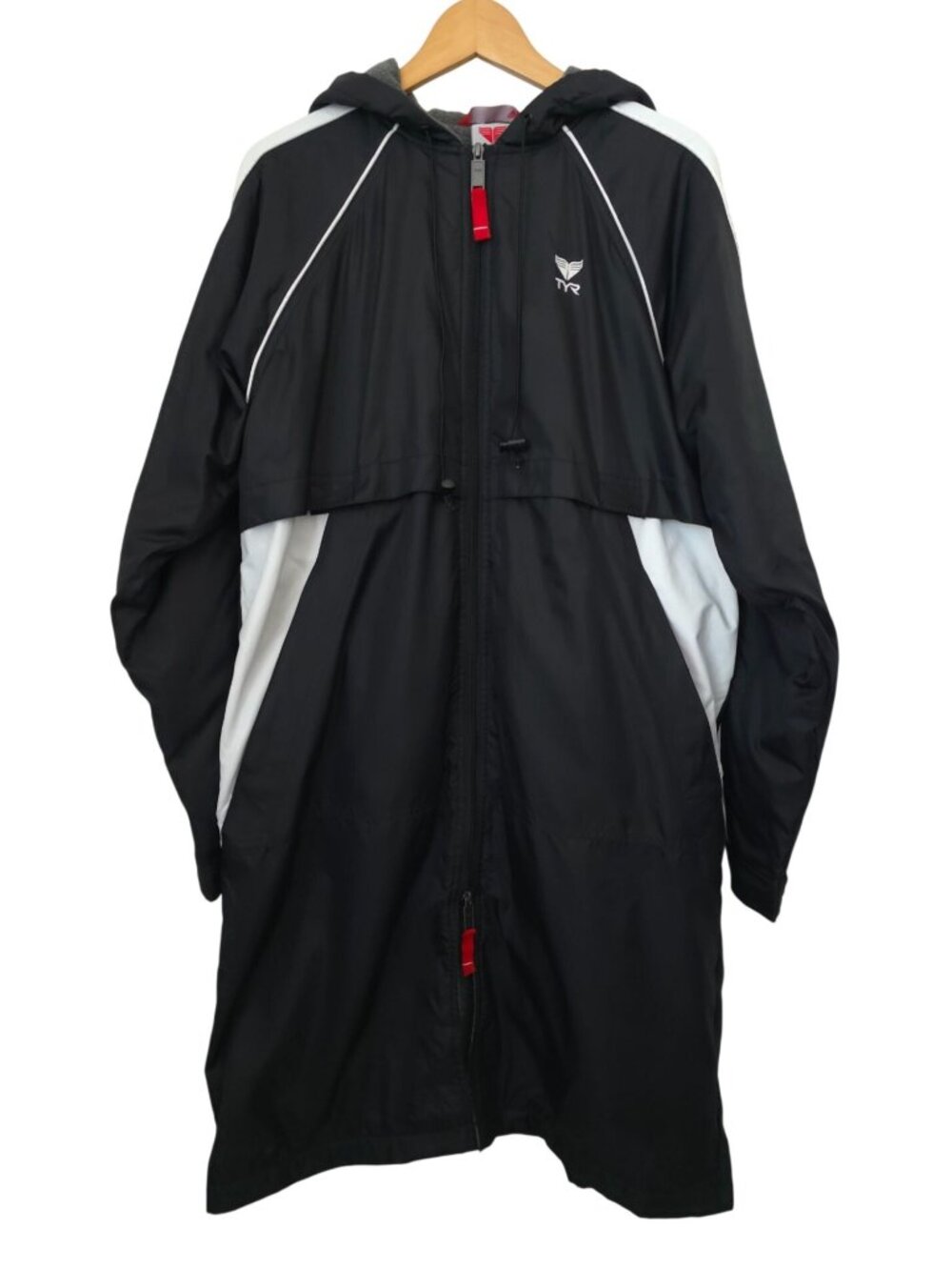 TYR ALLIANCE TEAM Black/White Swim Parka w/ Hood Full Zip Fleece Lining Adult XS